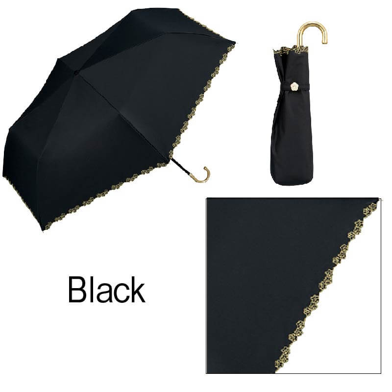 Wpc.折りたたみ日傘　遮光フローラルスカラップmini　ブラック