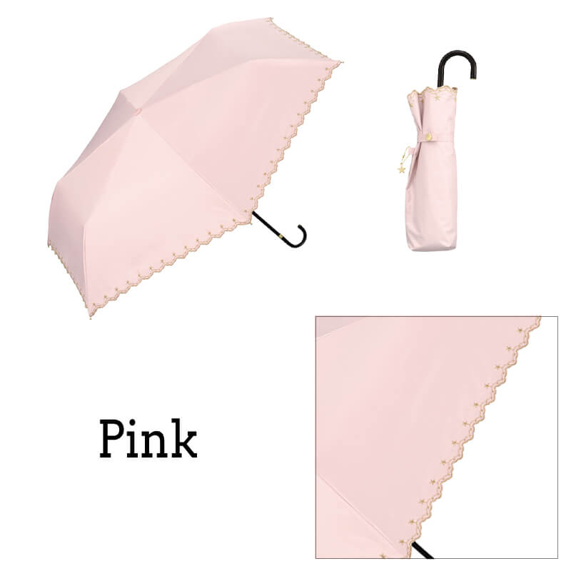 Wpc.折りたたみ日傘 遮光星柄スカラップmini ピンク